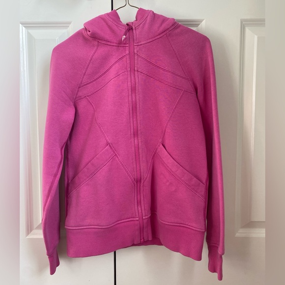 Ivivva (Girl’s Lululemon) Zip Up Jacket with Logo on Hood, Bright Pink, Size 12 - Picture 1 of 3